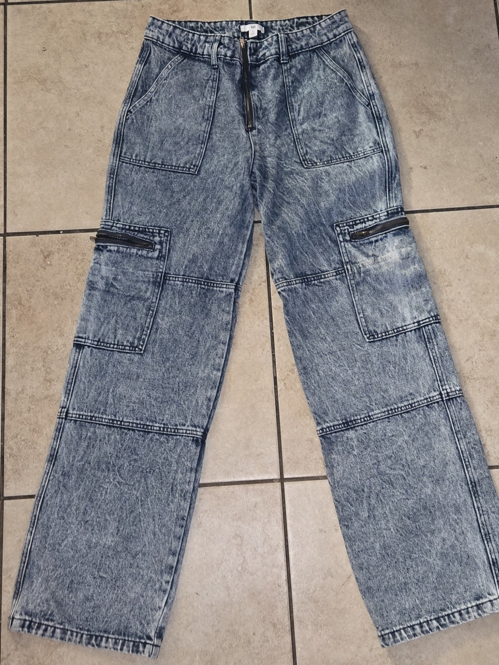 bp Men's Acid Wash Blue Cargo Pants